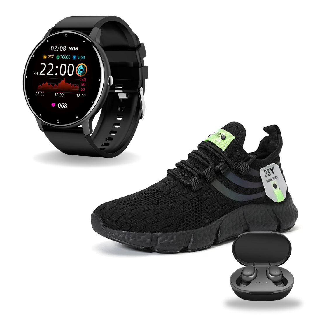 Kit Relâmpago - Tênis Dynamic Flex + Relógio Inteligente (Lige) + Fone Bluetooth de Brinde