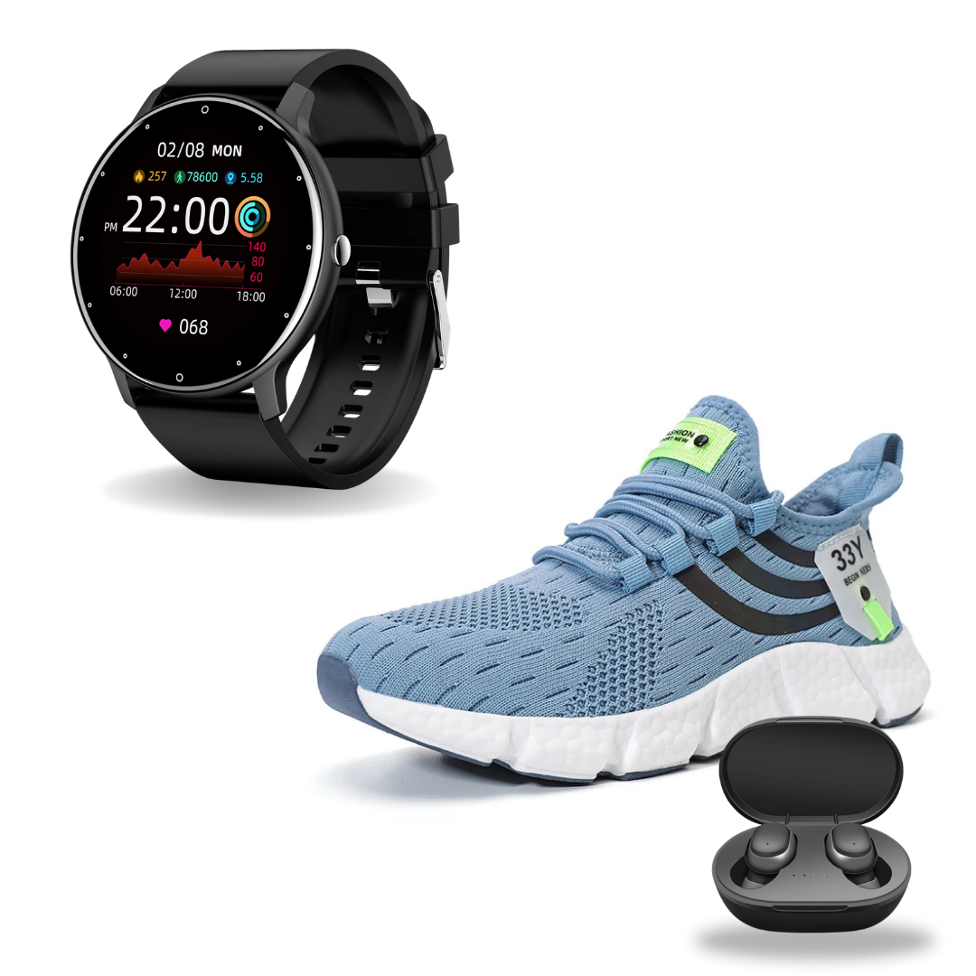 Kit Relâmpago - Tênis Dynamic Flex + Relógio Inteligente (Lige) + Fone Bluetooth de Brinde
