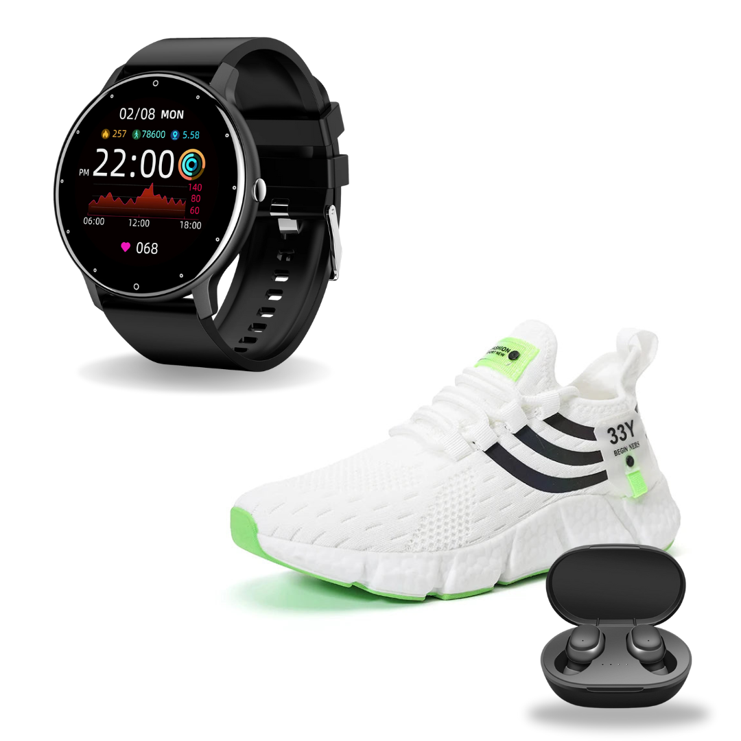 Kit Relâmpago - Tênis Dynamic Flex + Relógio Inteligente (Lige) + Fone Bluetooth de Brinde