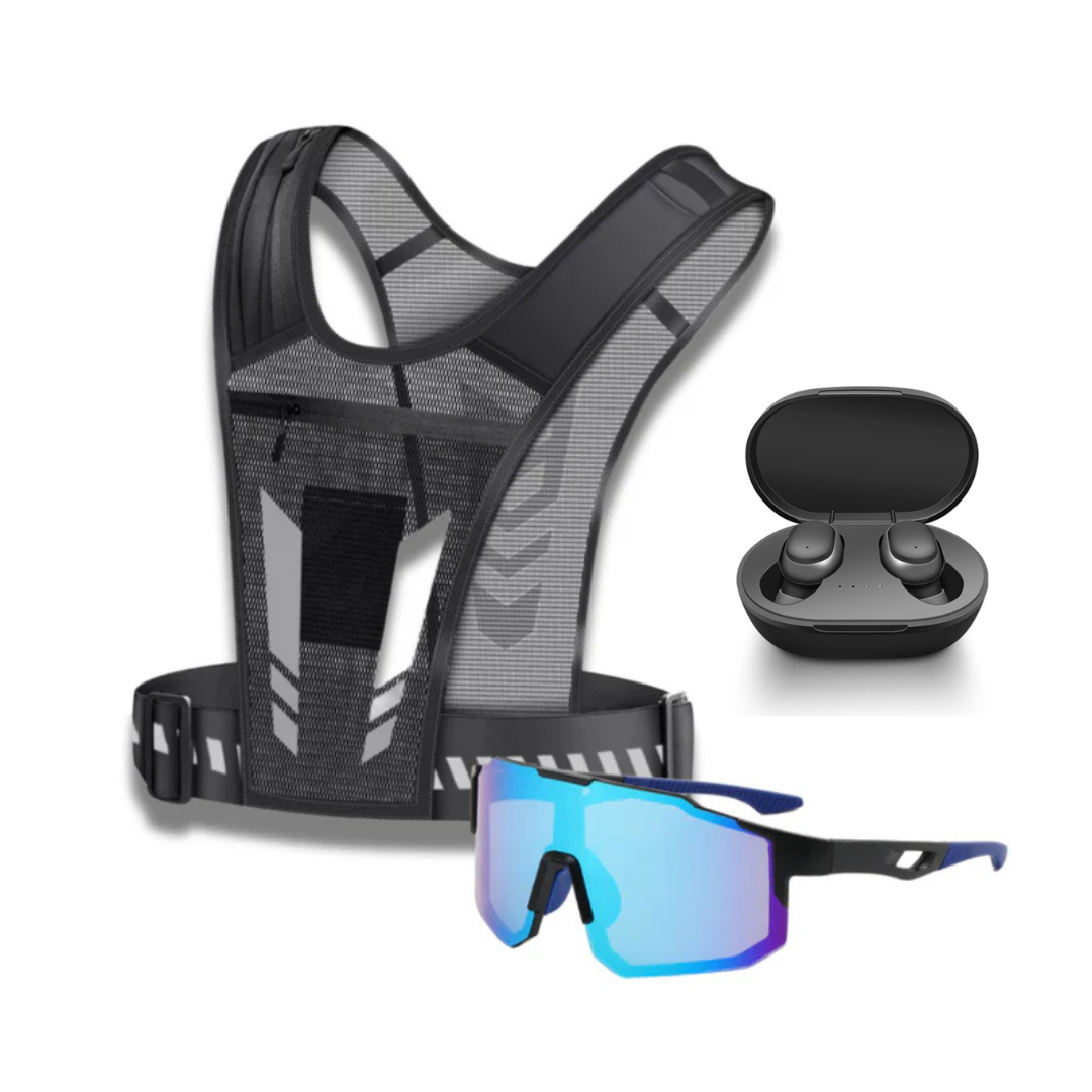 Kit Performance - Colete Ultraleve + Óculos Esportivo UV + Fone Bluetooth de Brinde