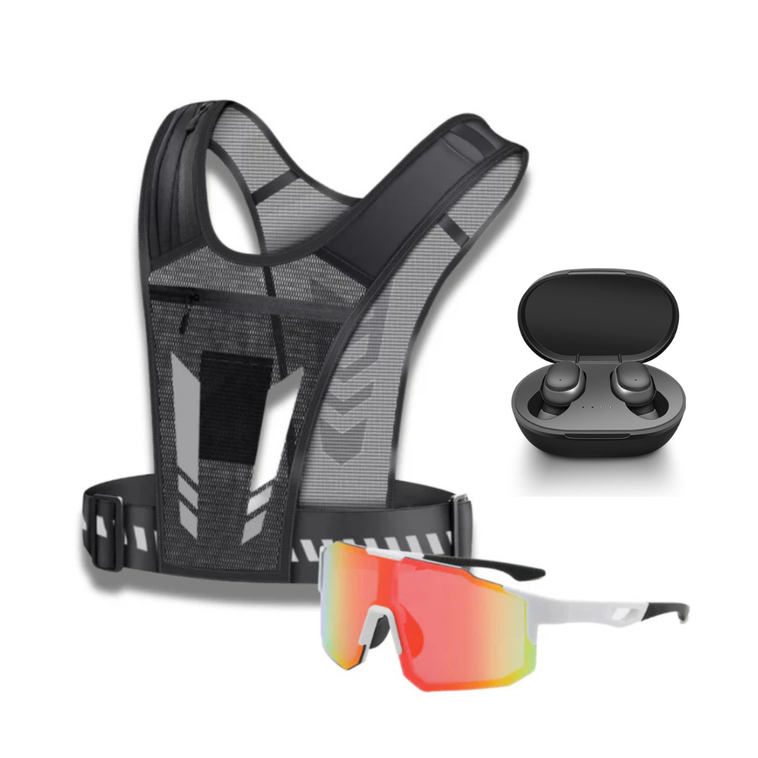 Kit Performance - Colete Ultraleve + Óculos Esportivo UV + Fone Bluetooth de Brinde