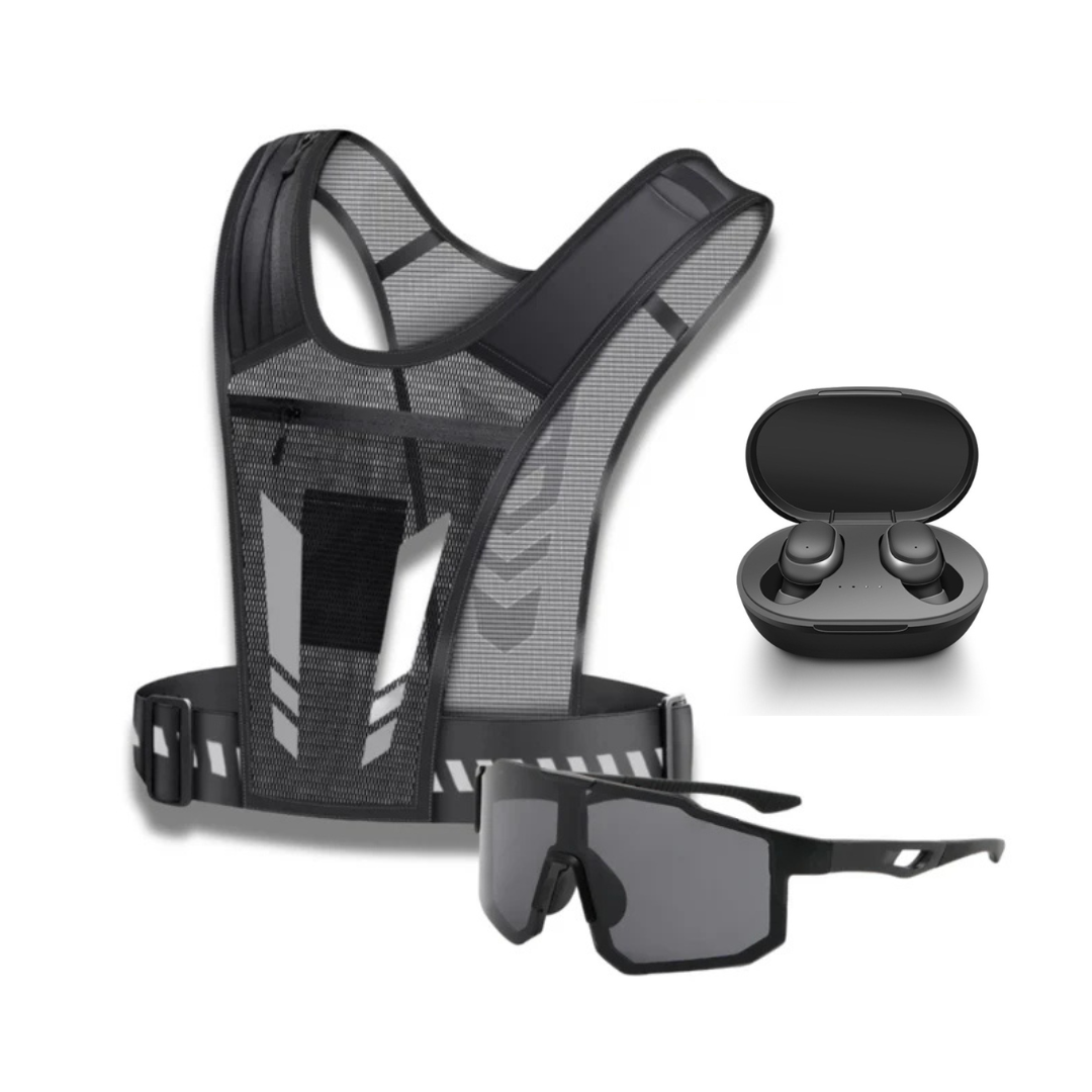 Kit Performance - Colete Ultraleve + Óculos Esportivo UV + Fone Bluetooth de Brinde